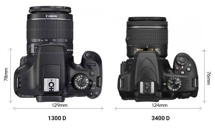 مقایسه دوربین D3400 نیکون نسبت 1300D کانن از بالا