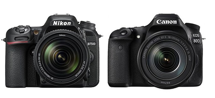 مقایسه نمای دوربین EOS 80D کانن و D7500 نیکون از روبرو