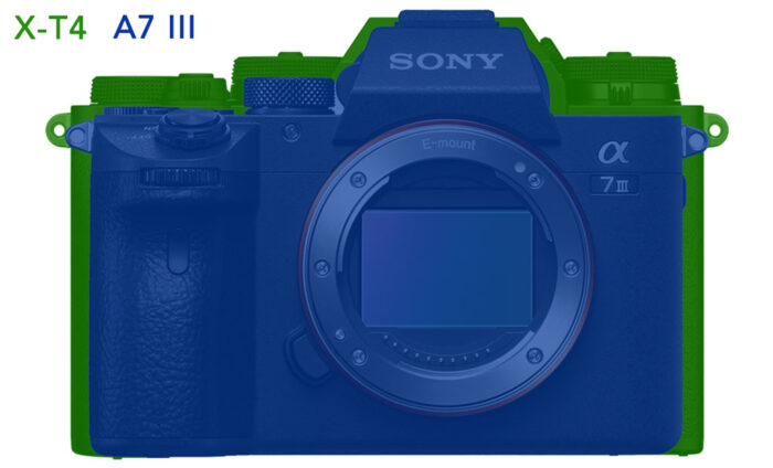 مقایسه ابعاد دو دوربین A7 III و X-T4