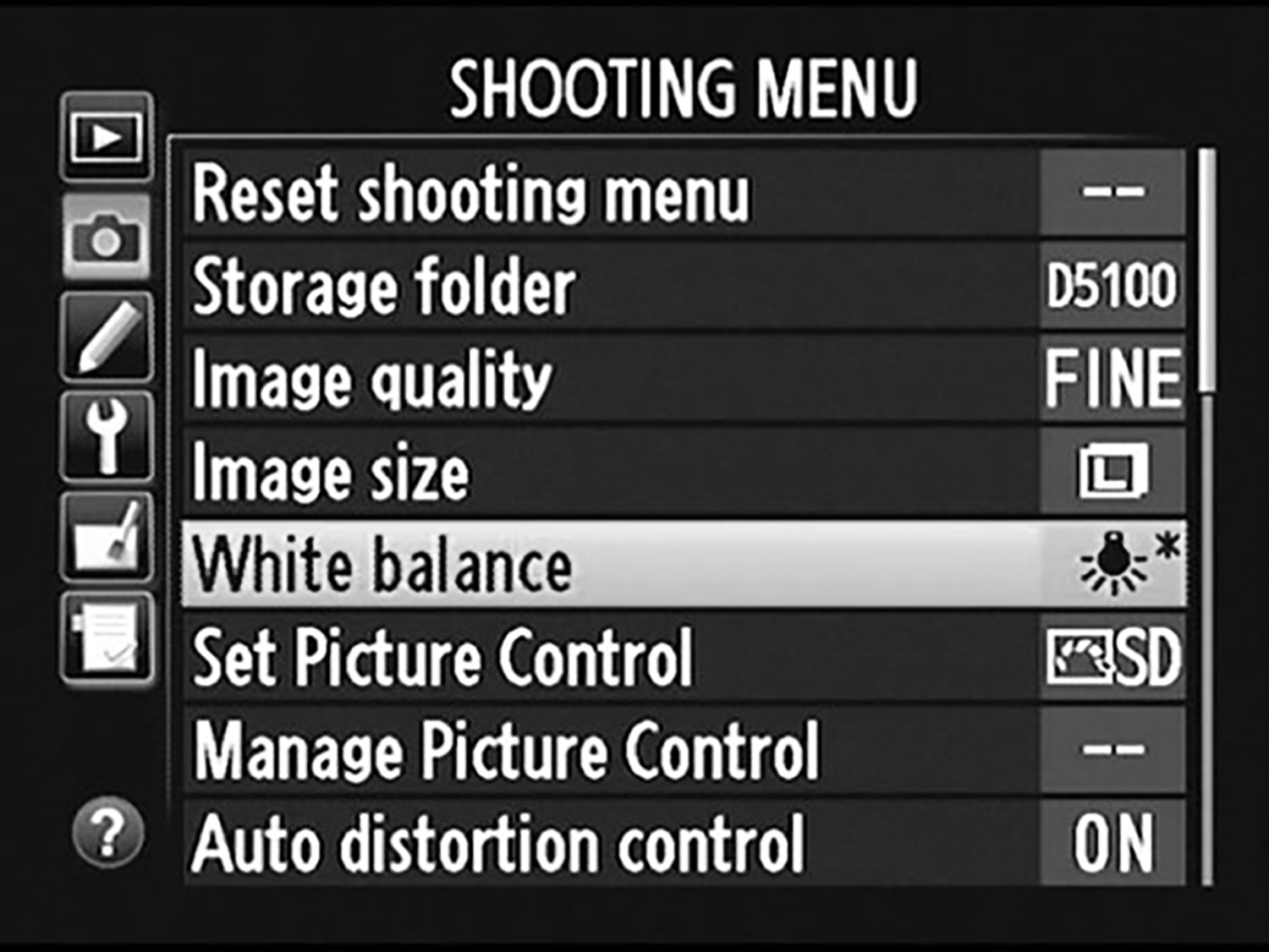 منو تنظیمات دوربین
