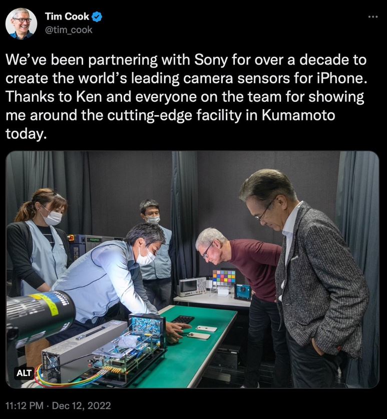 توییت تیم کوک با موضوع استفاده از سنسورهای سونی در گوشی‌های آیفون