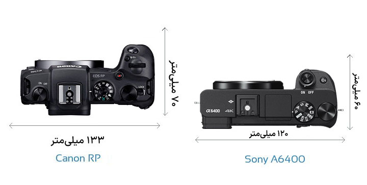 مقایسه Canon EOS RP با Sony A6400 از نمای بالا
