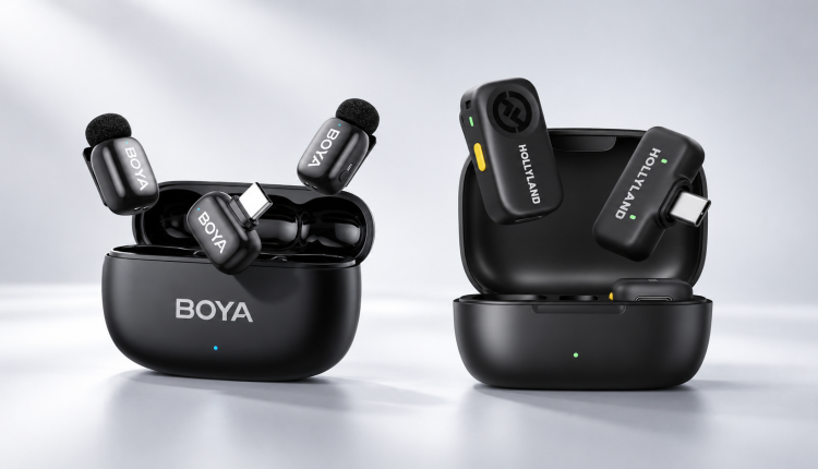 مقایسه میکروفون بی‌سیم دونفره BOYA mini 2-02 و Hollyland LARK A2 Duo با گیرنده USB-C و کیس شارژ، مناسب مصاحبه و تولید محتوا با موبایل